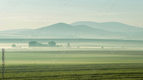 A hazy landscape with the silhouette of a distant mountains shadow emerging from the mist.
