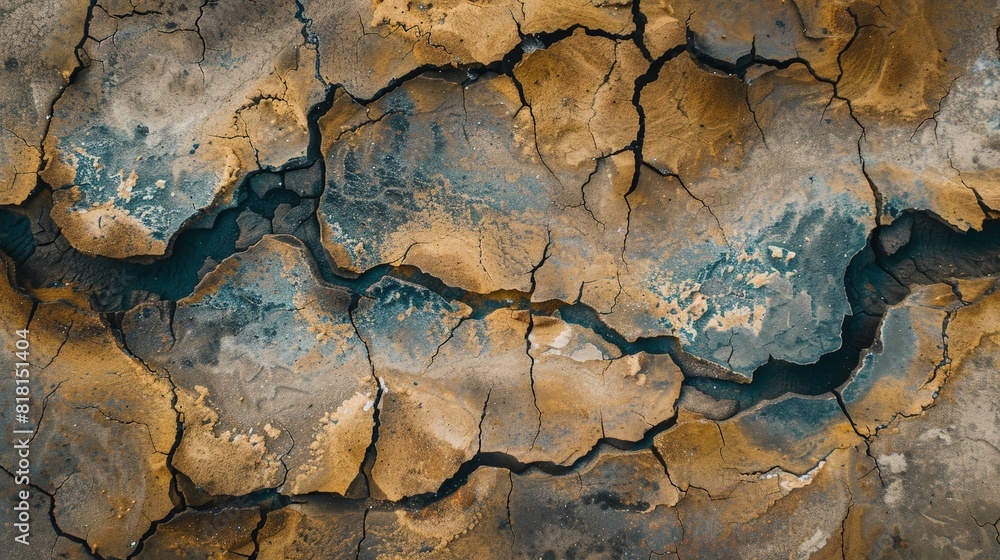 Fototapeta premium A cracked and broken rock with a blue line running through it