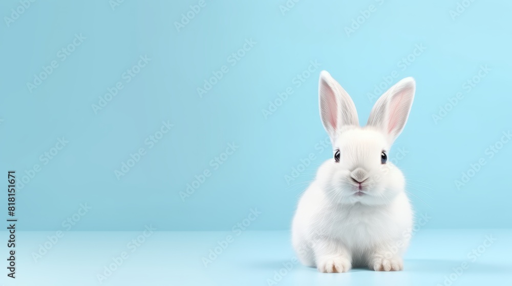 Fototapeta premium cute animal pet rabbit or bunny white color smiling and laughing isolated with copy space for easter background, rabbit, animal, pet, cute, fur, ear, mammal, background, celebration, generate by AI