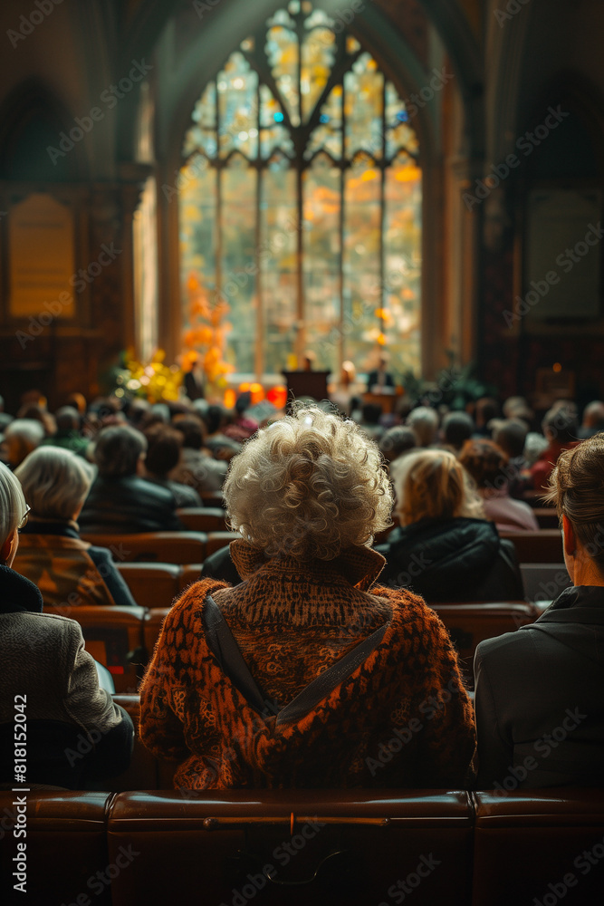 A group of citizens participating in a post-election town hall meeting, discussing the future of their community .Crowd in a church praying during a religious service at a holy place of worship A group of citizens participating in a post-election town hall meeting, discussing the future of their community .Crowd in a church praying during a religious service at a holy place of worship