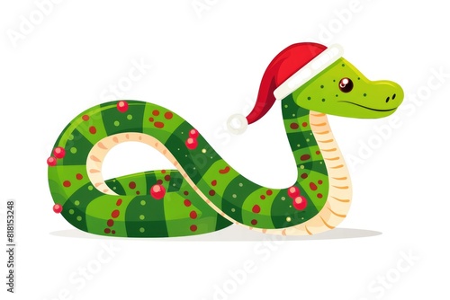 Festive Snake Cartoon Illustration Wearing Santa Hat
