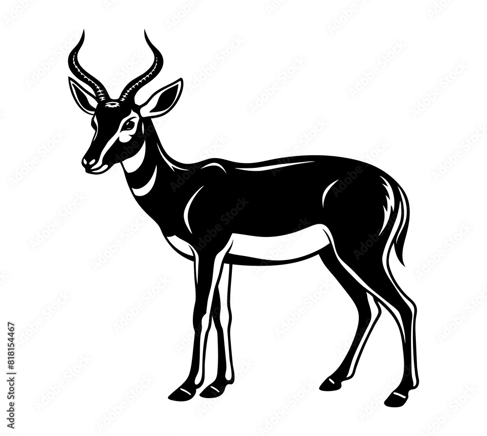 A Pronghorn Silhouette Isolated on White A Pronghorn Silhouette Isolated on White