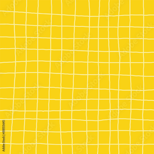 Hand Drawn yellow plaid with simple Vector Pattern of organic lines. Doodle Cottagecore Checks with Homestead Farmhouse Print wallpaper. Pastel Summer Graphic.
