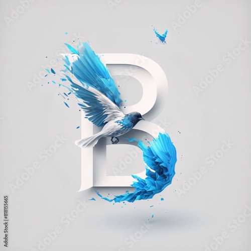 Alphabet letter B with blue paint splashes, vector illustration. photo