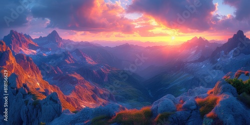 Sunset Serenity: Majestic Mountain Panorama
