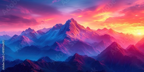 Peak Radiance: Sunset Palette Over Mountains
