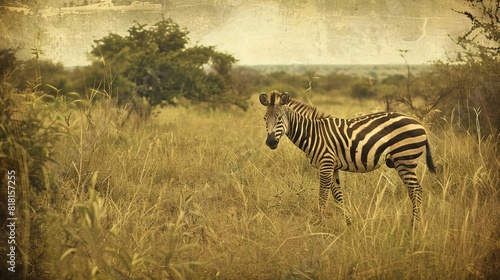 Vintage style image of a Zebra in Kruger National Park  South Africa