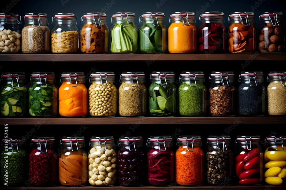 Abundant Wholesome Culinary Pantry A Top View of Organized Grocery Ingredients and Healthy Food Abundant Wholesome Culinary Pantry A Top View of Organized Grocery Ingredients and Healthy Food