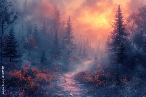 Dawn's Delight: A Serene Path in the Mist