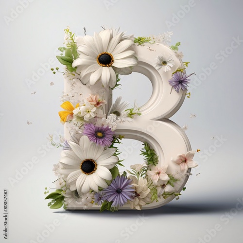 Flower font  3d render  floral alphabet  letter B