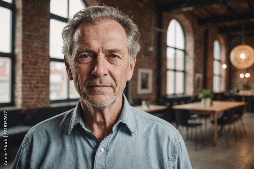 Portrait of a confident senior man in a loft flat Portrait of a confident senior man in a loft flat