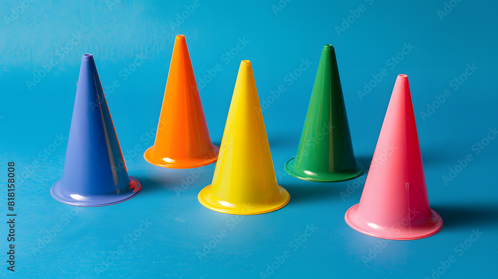 Rainbow Road traffic cone. Rainbow pylon gay LGBT rights colored Icon at blue Background. Illustration. Rainbow Road traffic cone. Rainbow pylon gay LGBT rights colored Icon at blue Background. Illustration.