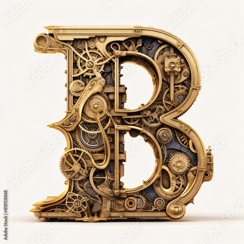 Mechanical alphabet made from gears and cogwheels. Letter B