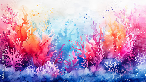 Fototapeta Naklejka Na Ścianę i Meble -  Watercolor coral reef background. Colorful underwater world. Vector illustration.
