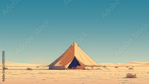 A minimalist illustration of Moses  meeting tent in the desert  created with simple shapes and subtle details to convey the spiritual significance and historical importance of the place 