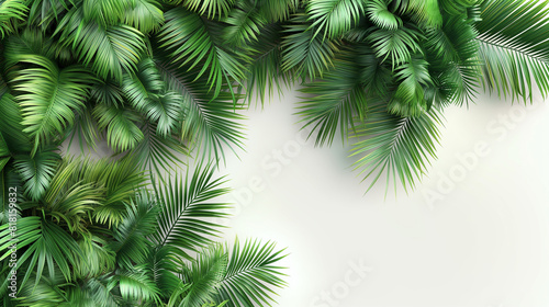 Realistic palm leaves shrubs corner on transparent backgrounds 3d rendering 