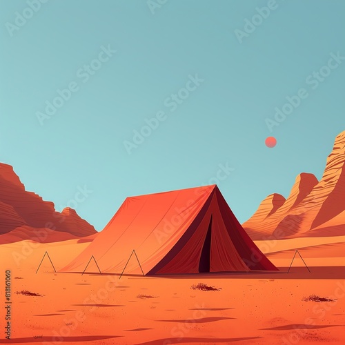 A minimalist illustration of Moses  meeting tent in the desert  created with simple shapes and subtle details to convey the spiritual significance and historical importance of the place 