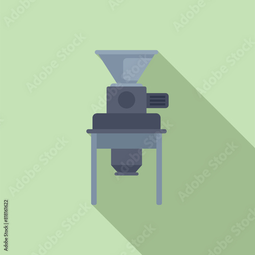 Minimalistic vector illustration of a meat grinder in flat design style, with a shadow on a green background