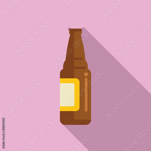 Vector illustration of a brown beer bottle in a modern flat design style with a pastel pink backdrop