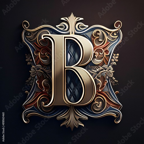 Luxury golden capital letter B with ornate floral elements.