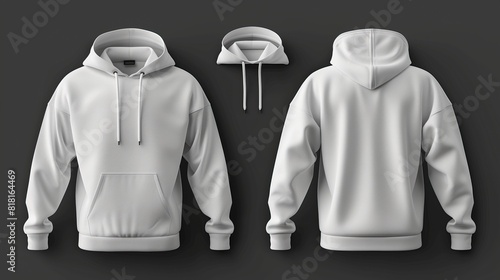 Blank hoodie template, blank white male long sleeve hoodie for design mock up