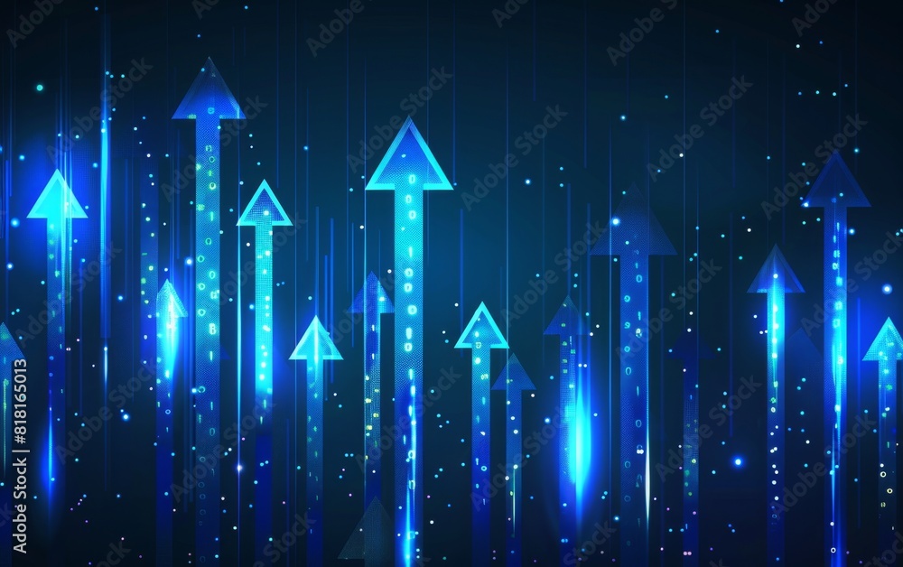 Abstract background with glowing blue arrows pointing upwards on a dark background, symbolizing progress and growth in technology or business Generative AI Abstract background with glowing blue arrows pointing upwards on a dark background, symbolizing progress and growth in technology or business Generative AI