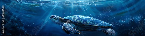 Capture the majestic sight of a massive Leatherback turtle in intricate detail as it gracefully dives into the deep sea photo
