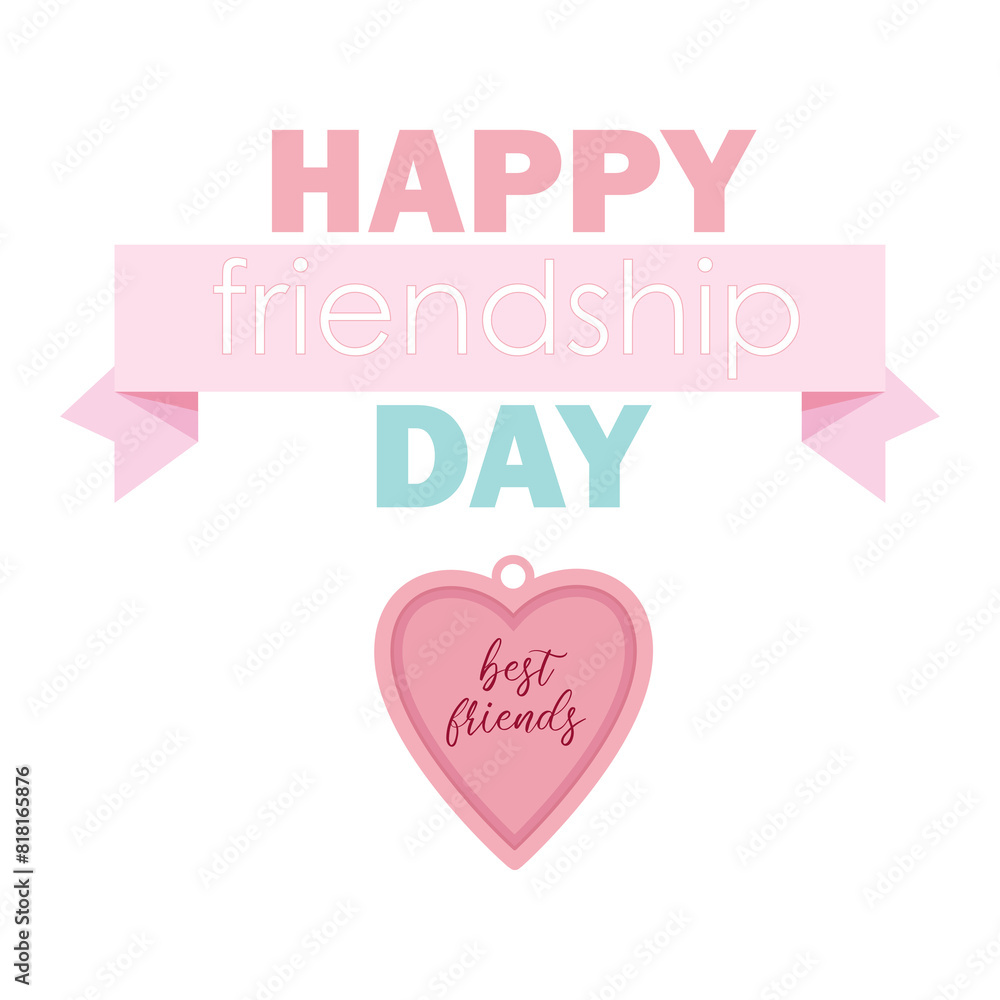 Happy Friendship Day lettering and pink heart pendant Happy Friendship Day lettering and pink heart pendant