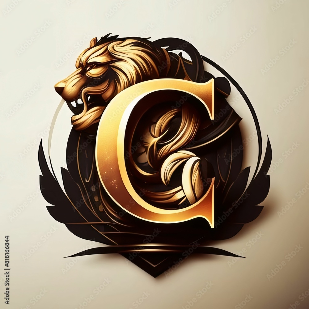 Lion head and letter c vector logo made in 3d software Stock ...