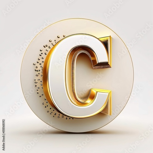 3d golden letter C isolated on white background. 3d rendering