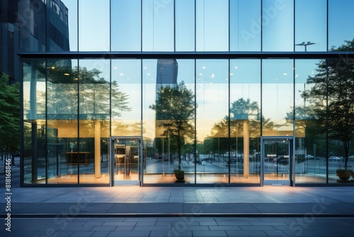 Commercial Glass Building Exterior, Modern Business Architecture, Blue Glass Skyscraper Facade