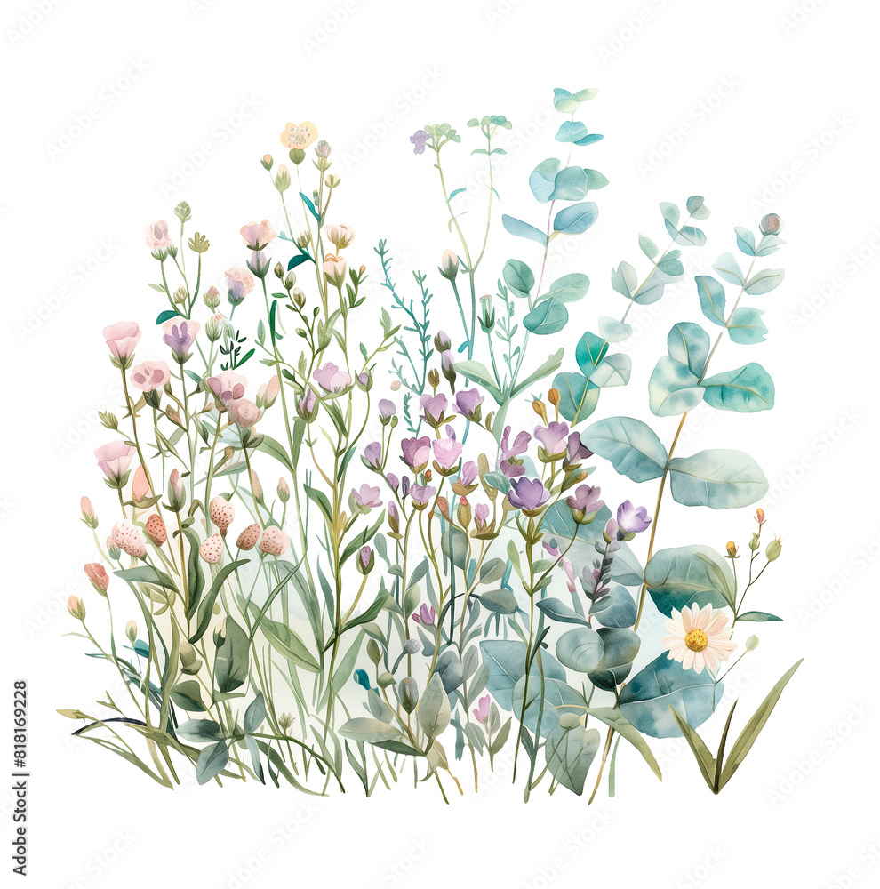 Watercolor Illustration of Wildflowers. Watercolor Illustration of Wildflowers.
