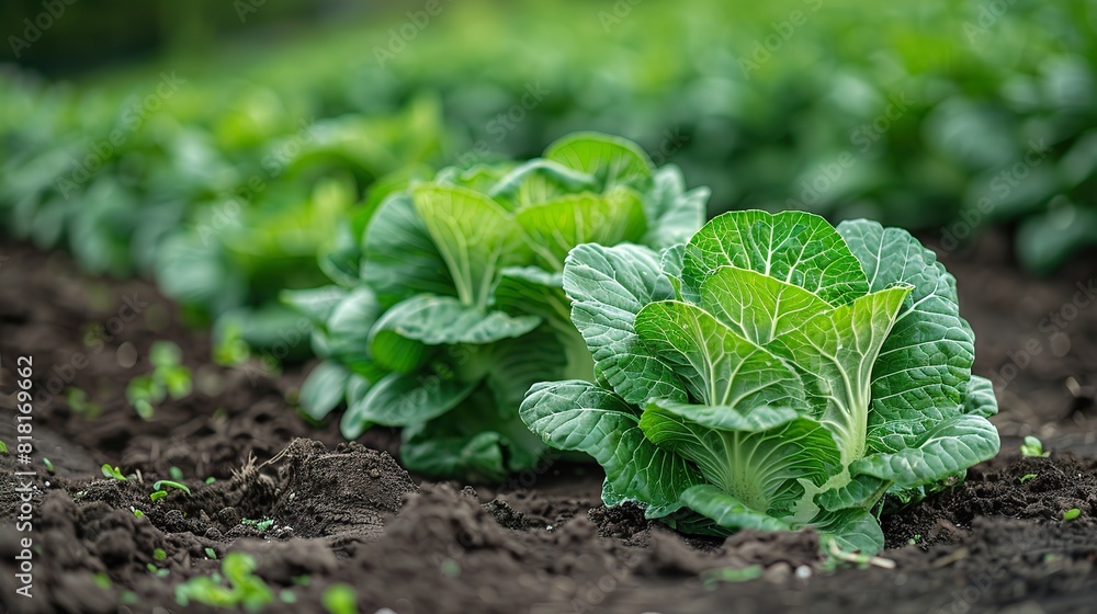 A field of lush green bok choy ready for harvest. A field of lush green bok choy ready for harvest.