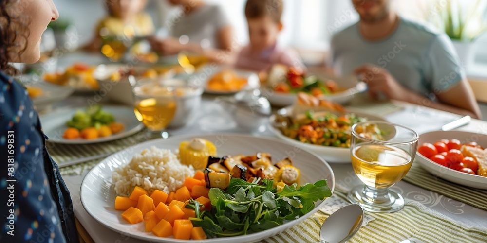 Family enjoying a low-histamine meal, focus on healthy food Family enjoying a low-histamine meal, focus on healthy food