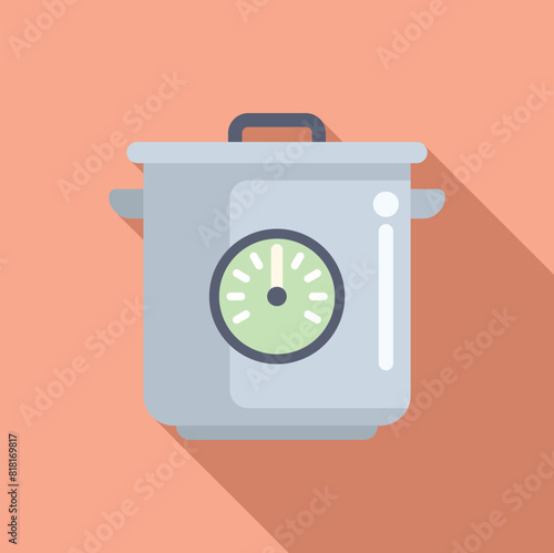 Flat design icon of a grey pressure cooker with a timer, on a peach background