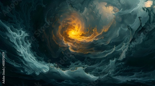 Luminous Hope Amidst Dark Swirls A Vibrant Light Source in an Abstract Painting
