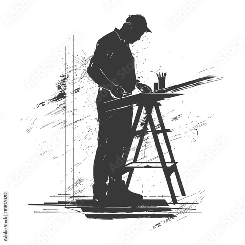 silhouette architec drawing in action full body black color only