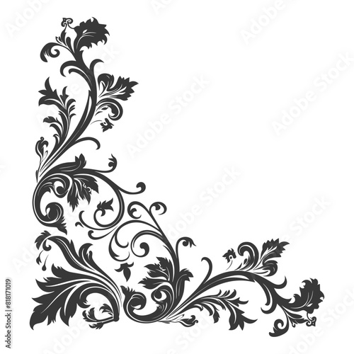 silhouette baroque ornament for corner with filigree floral element black color only