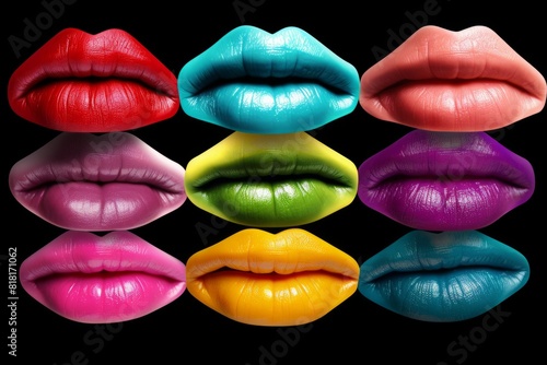 Colorful lips isolated on black background. Generative AI