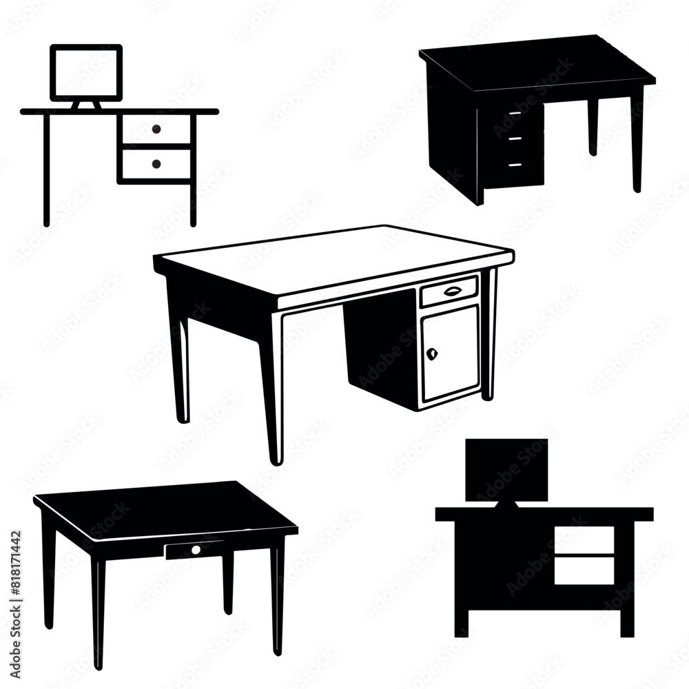 Desk vectors set Desk vectors set