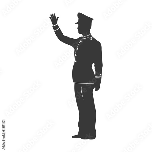 silhouette bellboy hotel in action full body black color only