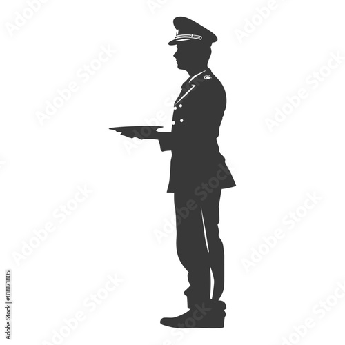 silhouette bellboy hotel in action full body black color only
