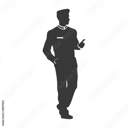 silhouette bellboy hotel in action full body black color only