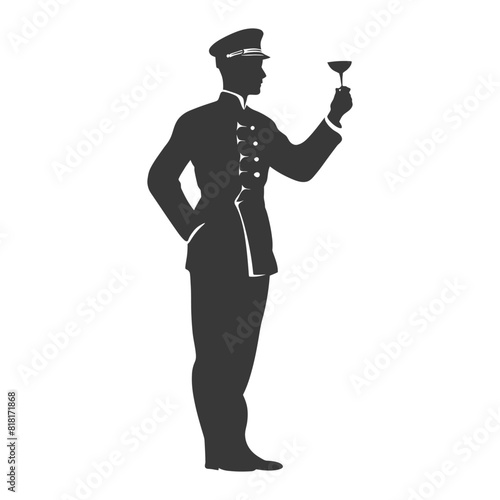 silhouette bellboy hotel in action full body black color only