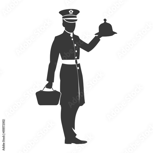 silhouette bellboy hotel in action full body black color only