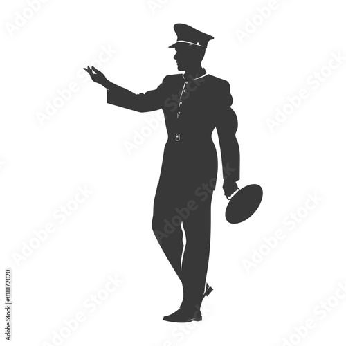 silhouette bellboy hotel in action full body black color only