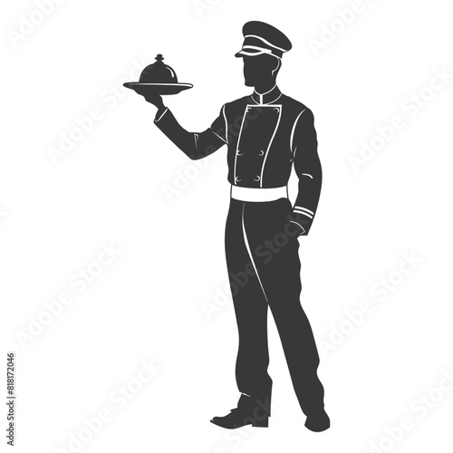 silhouette bellboy hotel in action full body black color only