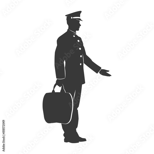 silhouette bellboy hotel in action full body black color only