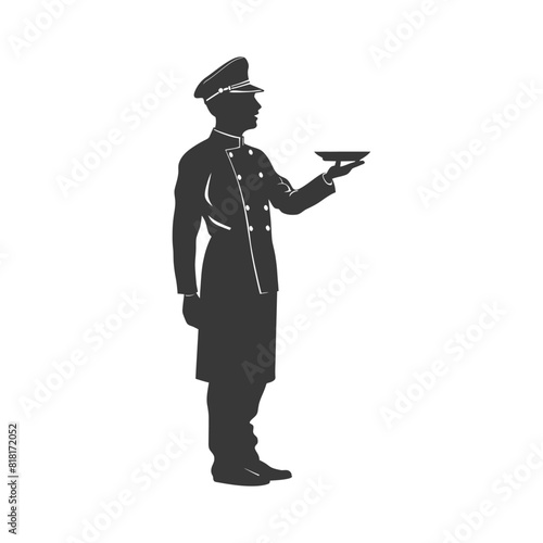 silhouette bellboy hotel in action full body black color only