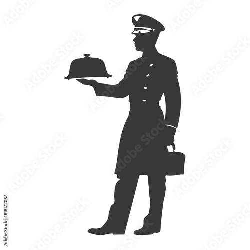 silhouette bellboy hotel in action full body black color only